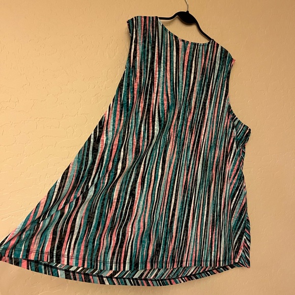 Catherines Teal/Pink/Black Striped Sleeveless Top - Picture 8 of 10